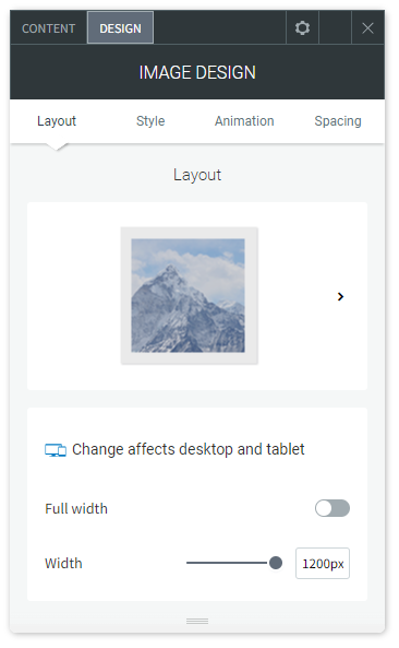 The DESIGN tab options of the Image widget.