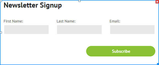 This image shows a Newsletter Signup form created using CCH Web Manager's Contact Form widget