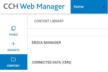 CCH Web Manager's media manager menu.