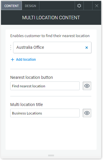 The CONTENT tab options of the Multi Locatiowidget.