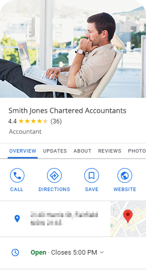 Image shows an example of a Google business profile in a Google search.