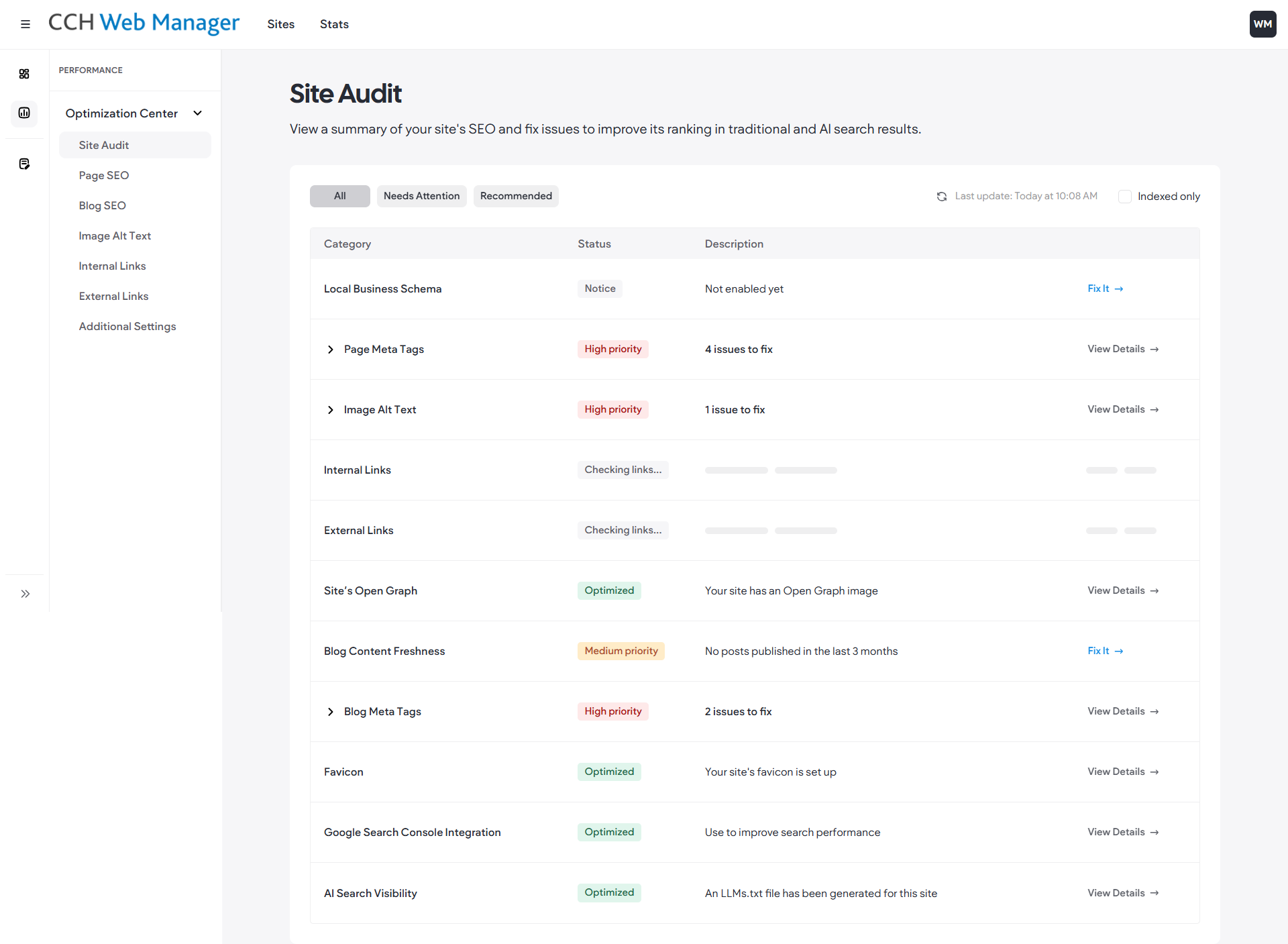 CCH Web Manager SEO Overview