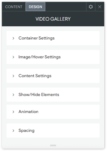 The DESIGN tab options of the YouTube Gallery widget.