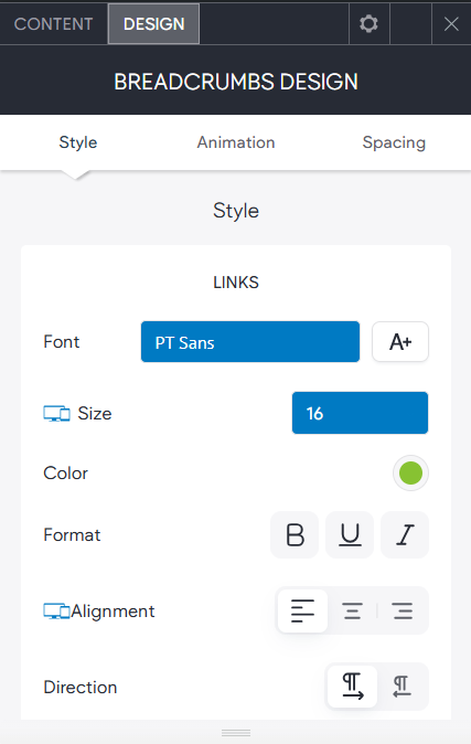 The DESIGN tab options of the Click to Call widget showing further button style options.