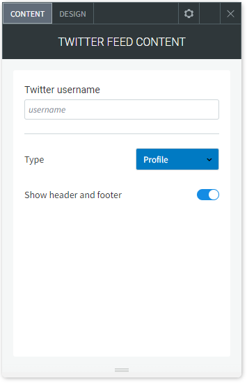 The CONTENT tab options of the Twitter Feed widget.