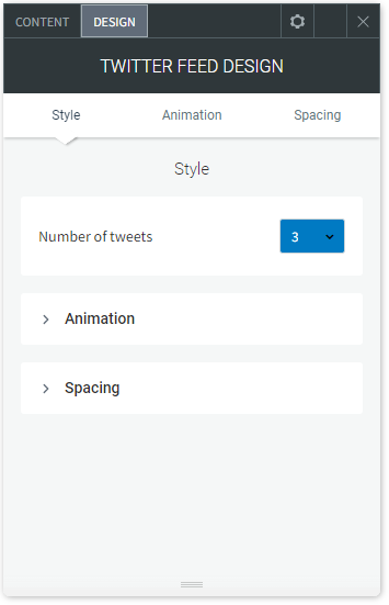 The DESIGN tab options of the Twitter Feed widget.