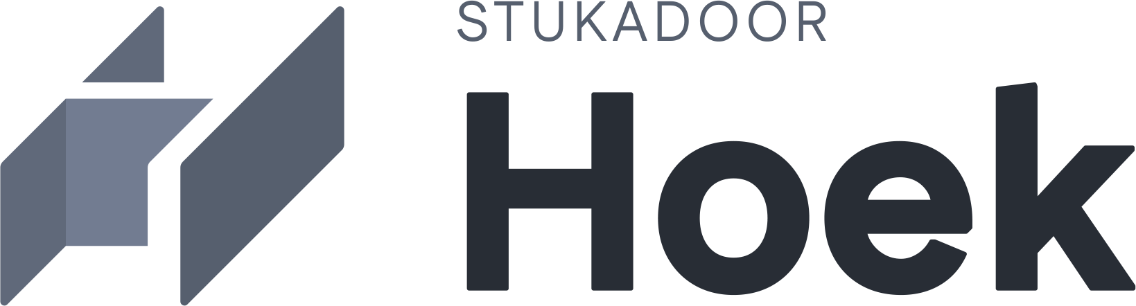 Logo voor Stukadoor Hoek met een grijs geometrisch icoon en zwarte tekst.