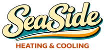 SeaSide Heating & Cooling logo in cream and blue with orange underline