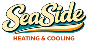 SeaSide Heating & Cooling logo in cream and blue with orange underline
