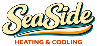 SeaSide Heating & Cooling logo in cream and blue with orange underline