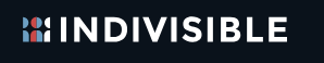 Logo for Indivisible, featuring stylized squares with red and blue segments and the word