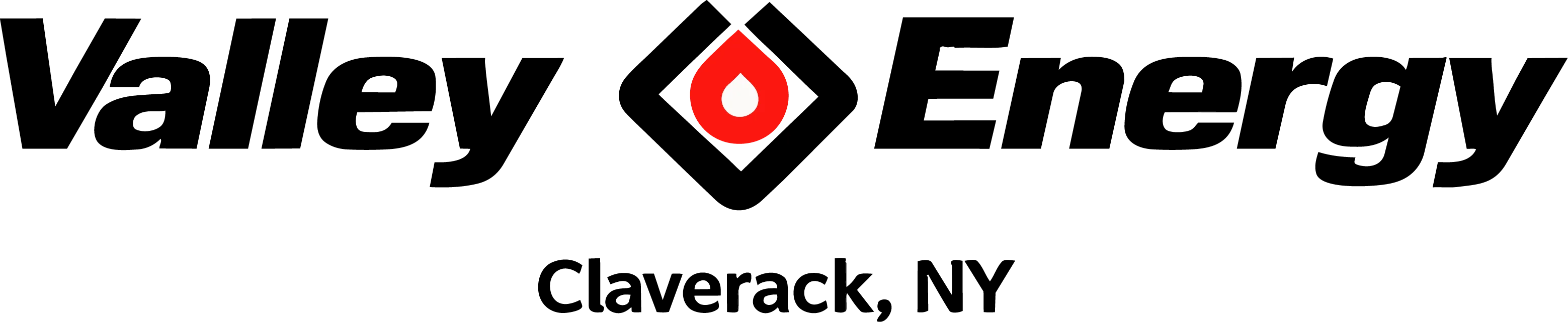 Valley Energy logo with black text and red diamond icon, Claverack, NY