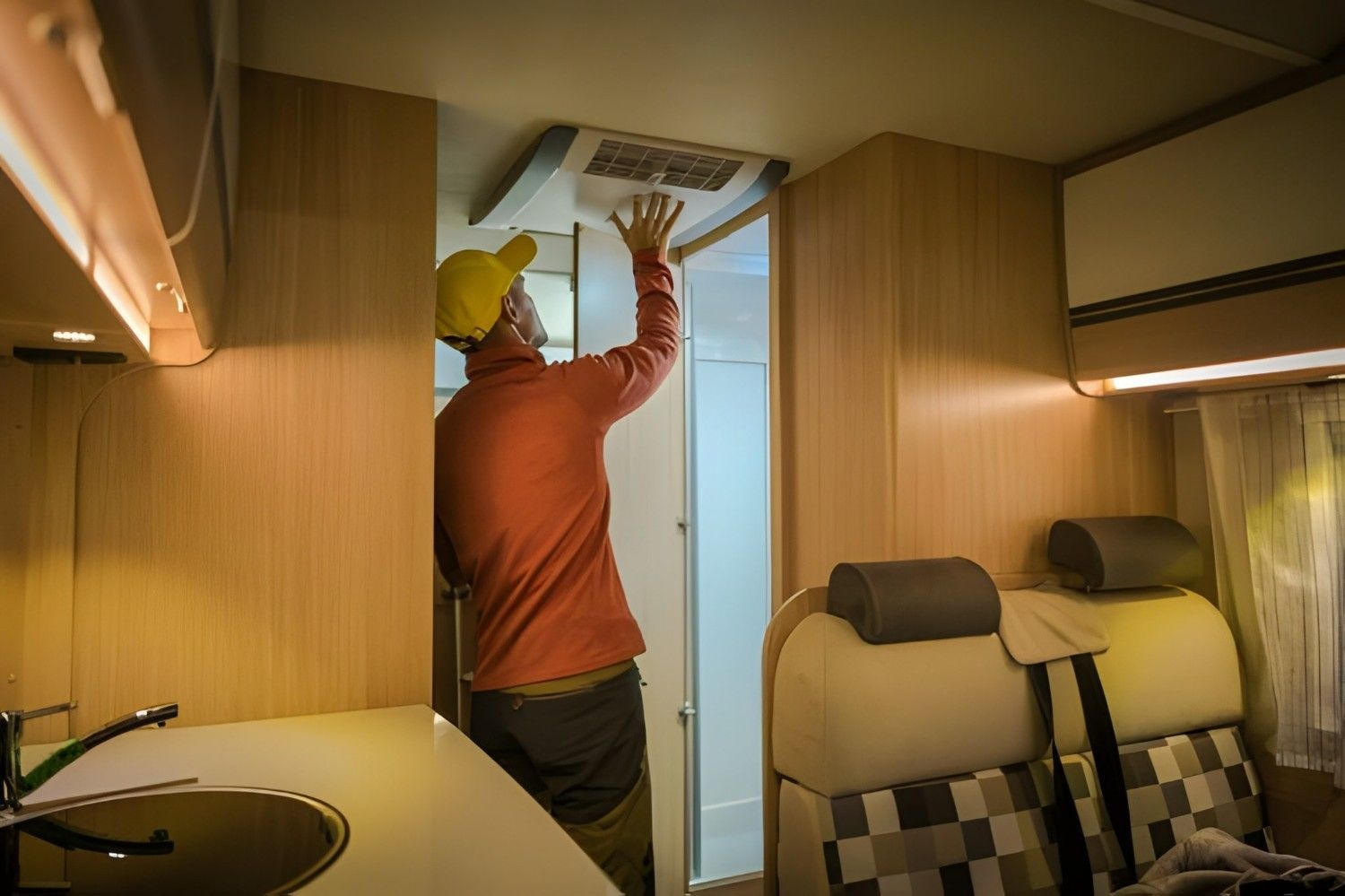 A Man Fixing the Air Conditioner — Allchin Airconditioning & Refrigeration Electrical in Caloundra, QLD