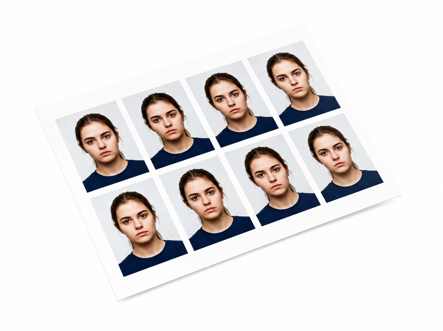 Tipărire fotografii 3x4 cm pentru buletin la Stancu Print în București: set de poze tip carte de identitate realizate profesional pe hârtie fotografică, respectând standardele oficiale pentru acte
