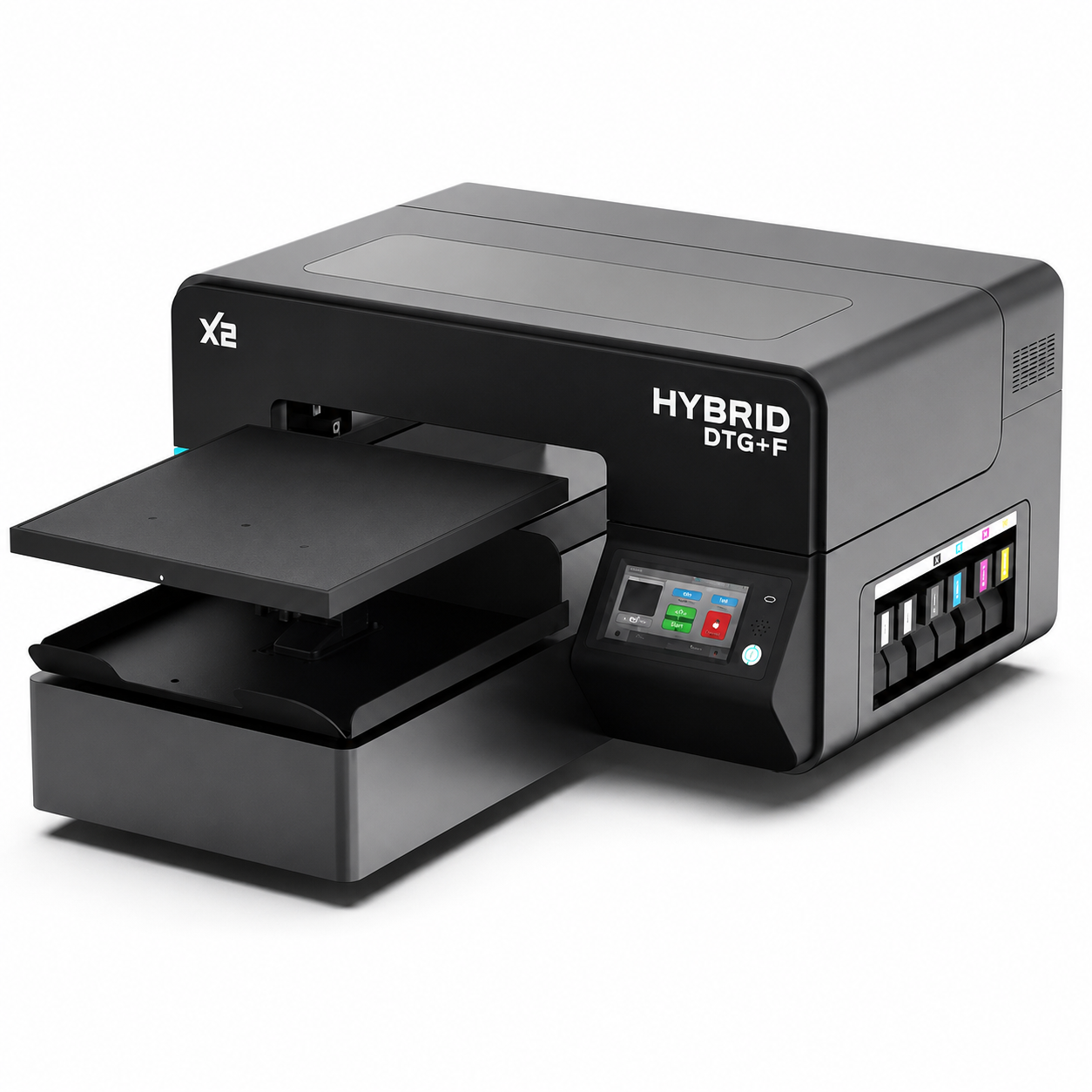 Este disponibil acum la un preț introductiv special pentru o perioadă limitată. HYBRID-X2 este o platformă comercială de imprimare a hainelor bazată pe Ricoh, concepută pentru decoratori de îmbrăcăminte, tipografii, companii de procesare a comenzilor și branduri în creștere care au nevoie de o calitate de imprimare DTG de top, plus flexibilitatea suplimentară a transferurilor DTF toate într-o singură mașină.