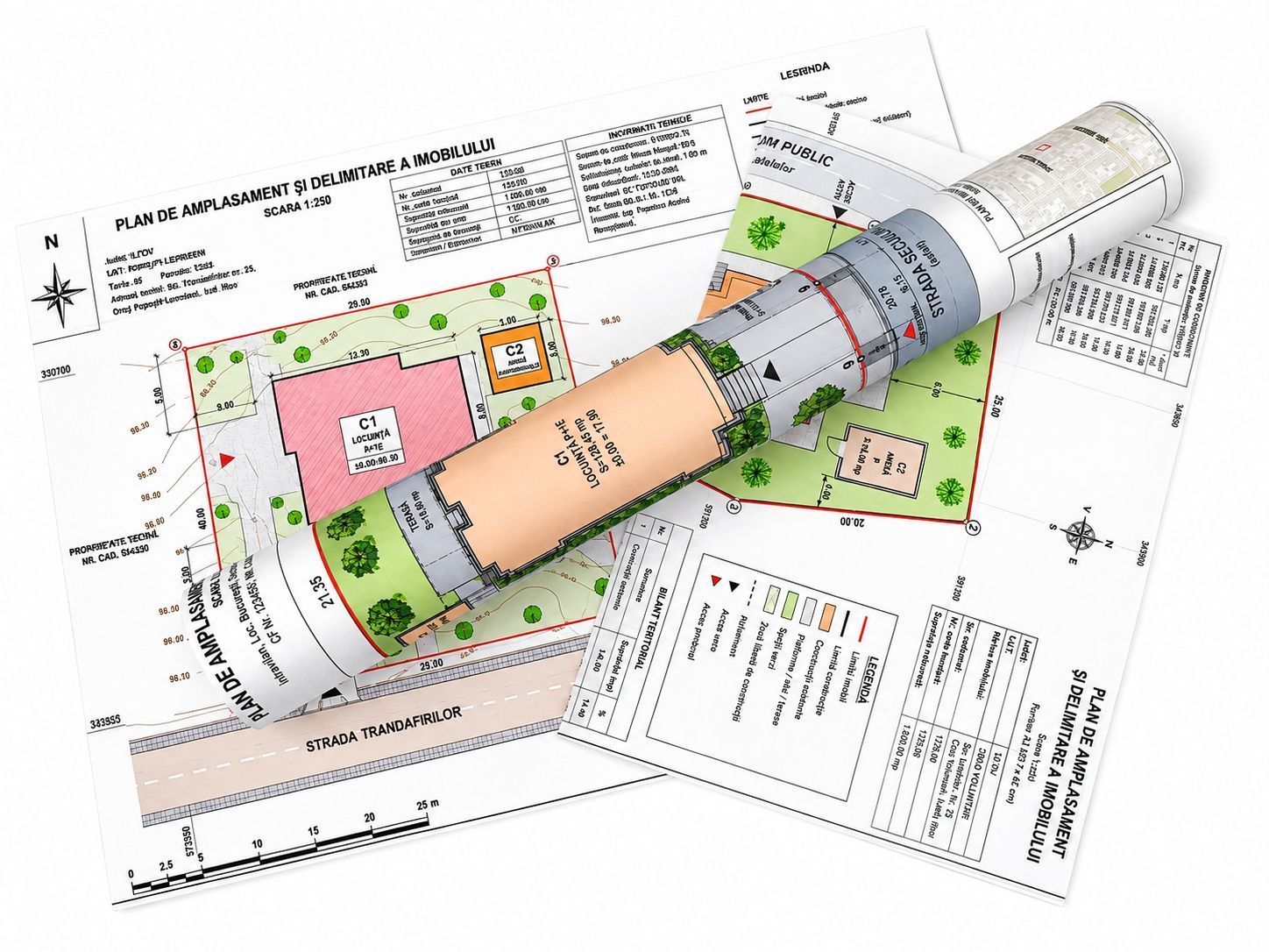 Plotare plan de amplasament și delimitare PAD A3 color, plan tehnic cu poziția și limitele imobilului  Stancu Print București