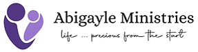 The logo for abigayle ministries is purple and white and says life precious from the start.