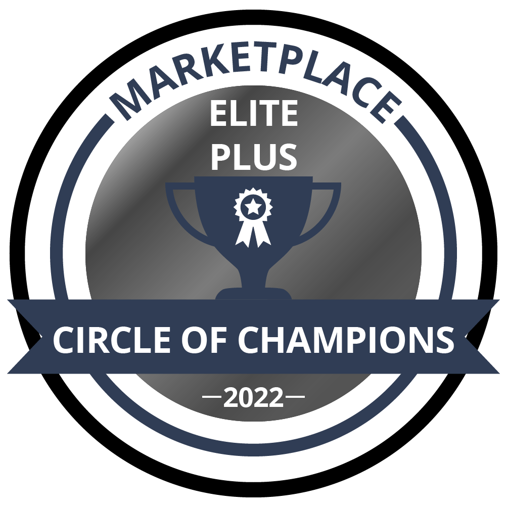 A logo for the marketplace elite plus circle of champions.