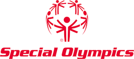 The special olympics logo is red and white
