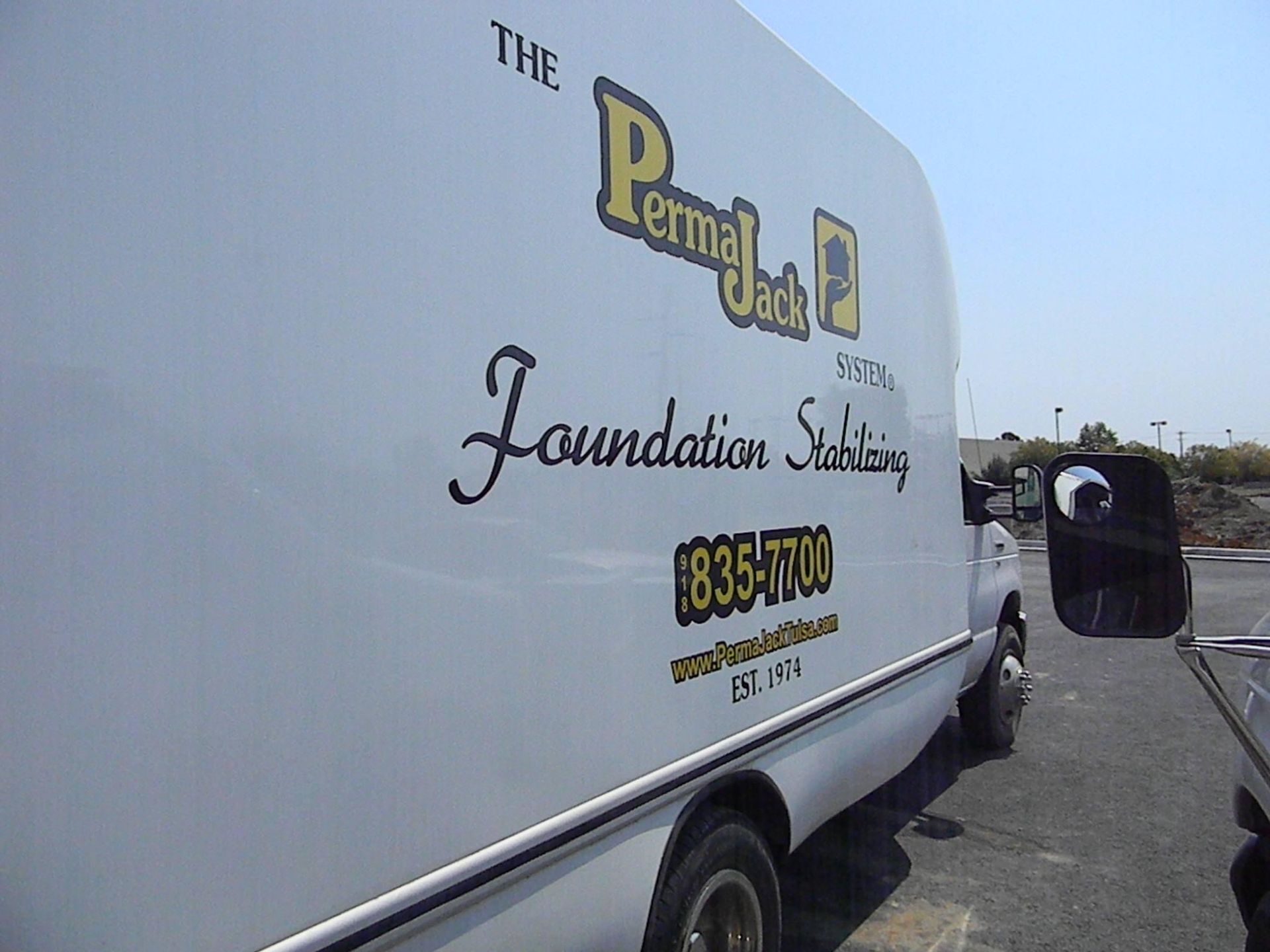 A white work van with
