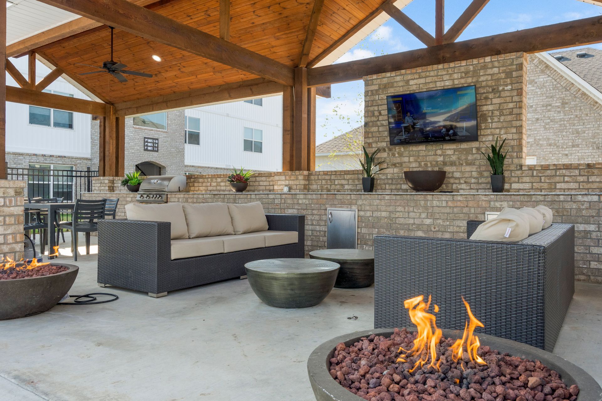 outdoor patio with fireplace