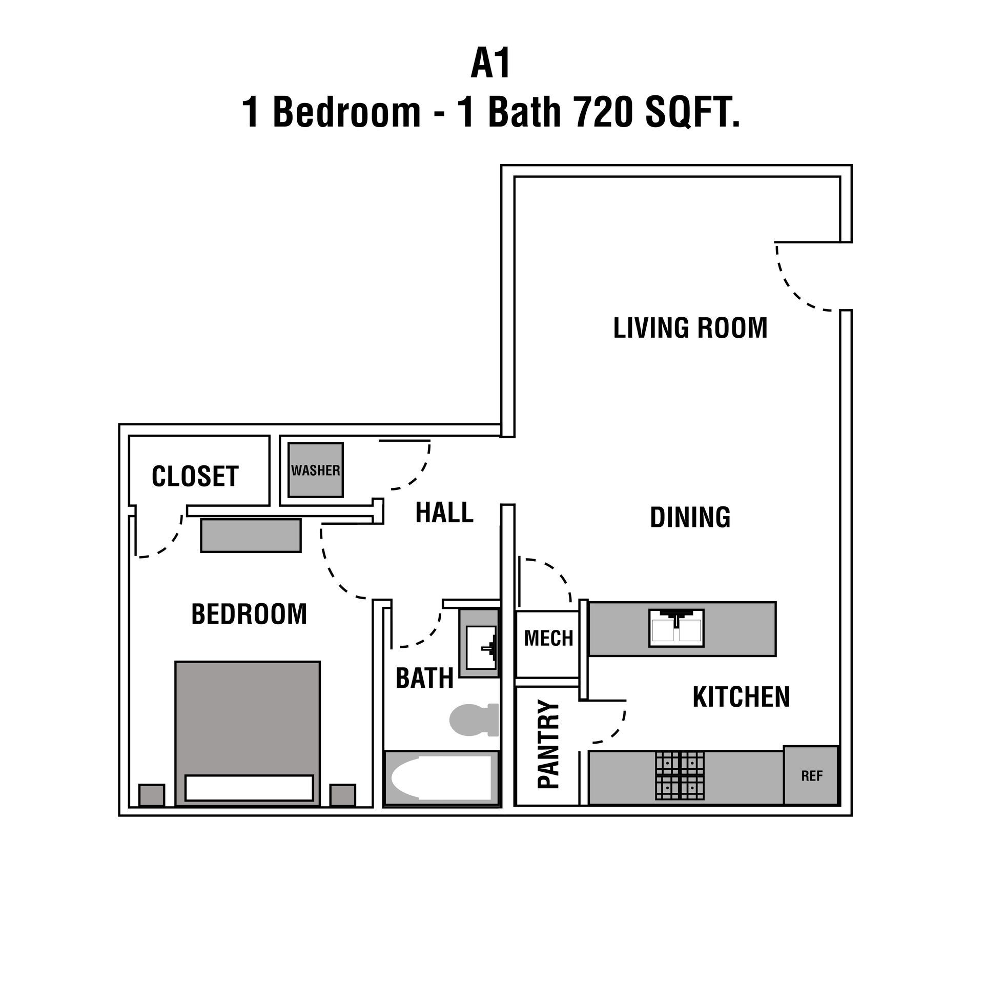 1 Bed | 1 Bath | 720 SQFT.