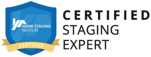 Certified Staging Expert badge with blue shield logo and gold ribbon from Home Staging Institute