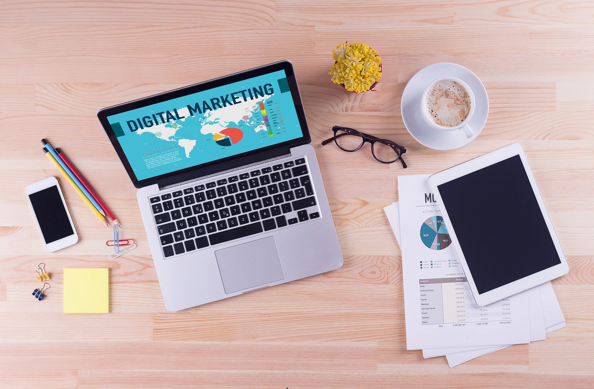 Digital marketing displayed on laptop screen.