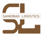 Sandbag Logistics logo in brown and beige with stylized initials behind the company name.