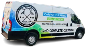 A cano complete cleaning van is parked on a white background.