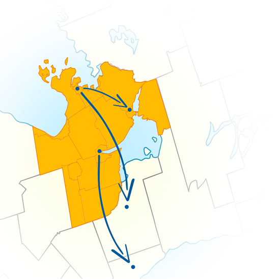 Map of Simcoe County including Collingwood, Midland, Washago, Orillia, Barrie, Innisfil, New Tecumseth and Creemore