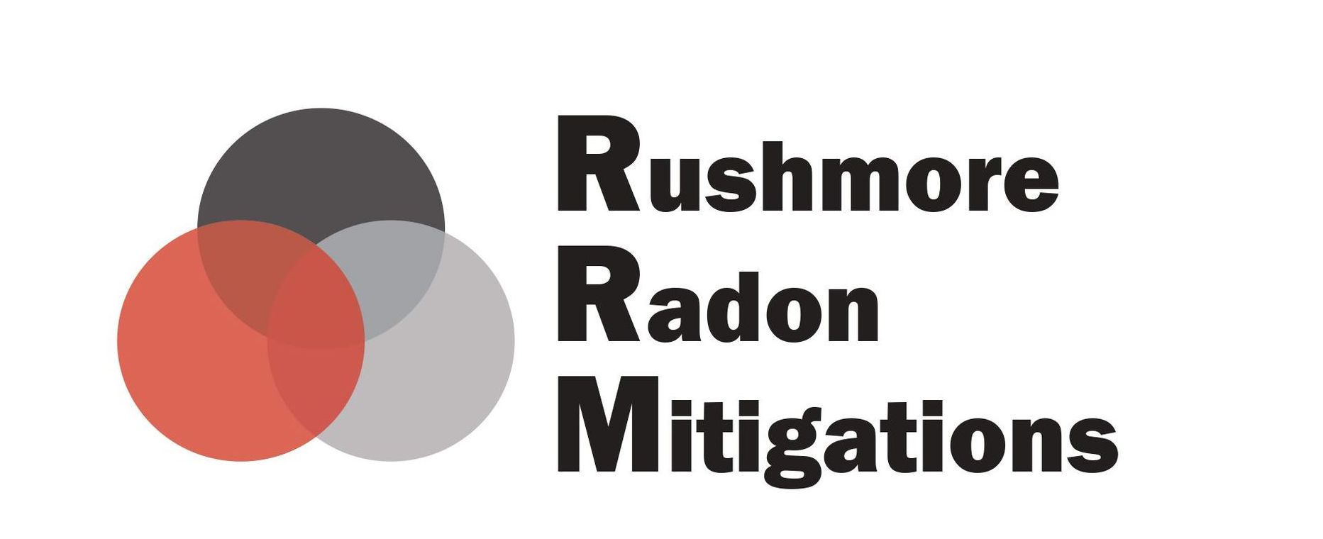 Logo of Rushmore Radon Mitigations. Three overlapping circles in red, gray, and dark gray.