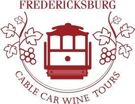 Fredericksburg Cable Car Wine Tours logo with maroon cable car and grapevine wreaths