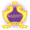 Majesty Tours logo with gold crown and laurel emblem on white background