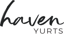 Haven Yurts logo in black handwritten script with “YURTS” below in uppercase