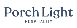 Porch Light Hospitality logo in navy text on a white background