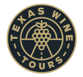 Texas Wine Tours circular gold-and-black logo with grape cluster and vineyard icon