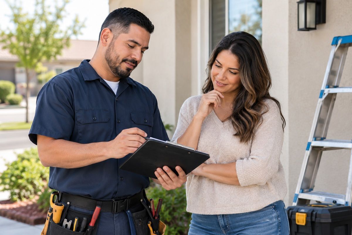 Handyman reviewing an estimate with a Hanford property owner