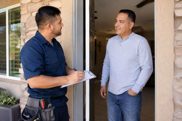 Handyman discussing service costs with a Hanford homeowner
