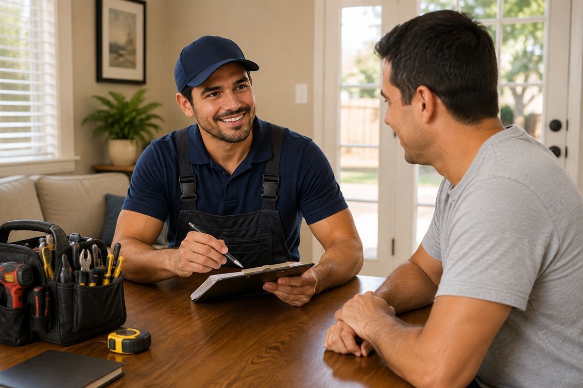 Handyman reviewing a repair estimate with a Hanford homeowner