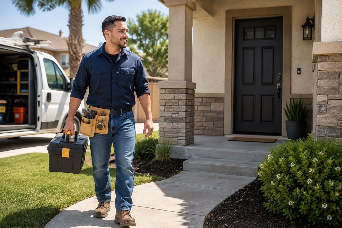 Handyman arriving at a residential property in Hanford, CA