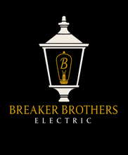 The logo for breaker brothers electric is a lamp post with a light bulb inside of it.