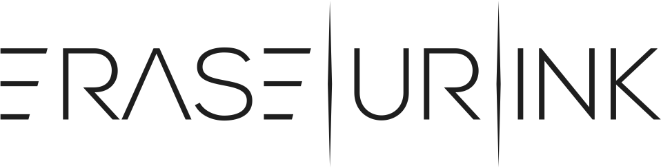 A black and white logo for erase urink on a white background.
