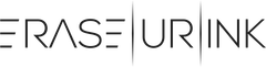 A black and white logo for erase urink on a white background.