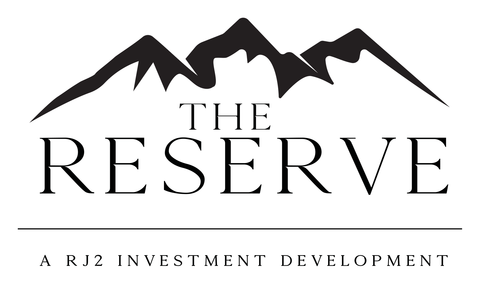 Logo for The Reserve: Black mountain silhouette above the words