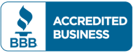 BBB Accredited Business logo on a blue-and-white rectangular badge