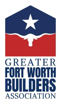 Greater Fort Worth Builders Association logo with blue, red, and white shield and bull head