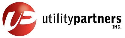 The logo for utility partners inc. is a red circle with the word utility partners in black letters.