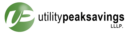 The logo for utility peak savings llp is green and white.
