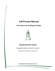 Cover of “Call Process Manual” for Saskatchewan Synod, with white background and green church logo.